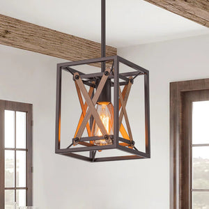 LightFixturesUSA - Rustic Industrial 1 - Light Square Cross Cage Pendant Light - Pendant Light - 1 - Light - 