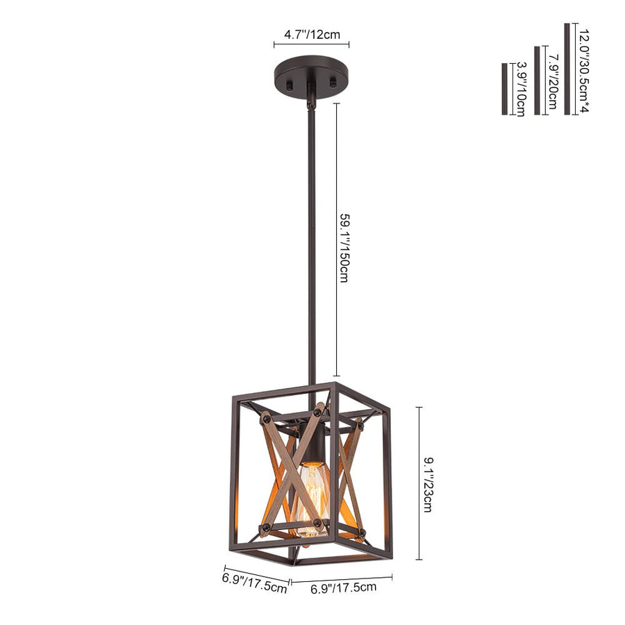 LightFixturesUSA - Rustic Industrial 1 - Light Square Cross Cage Pendant Light - Pendant Light - 1 - Light - 