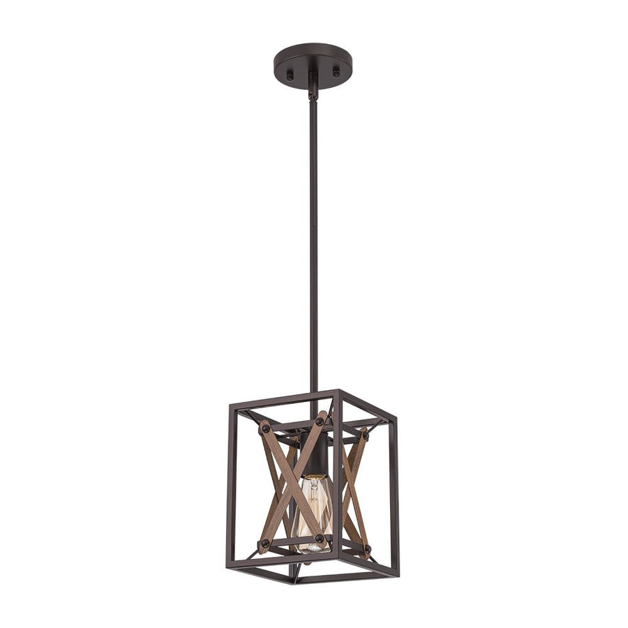 LightFixturesUSA - Rustic Industrial 1 - Light Square Cross Cage Pendant Light - Pendant Light - 1 - Light - 