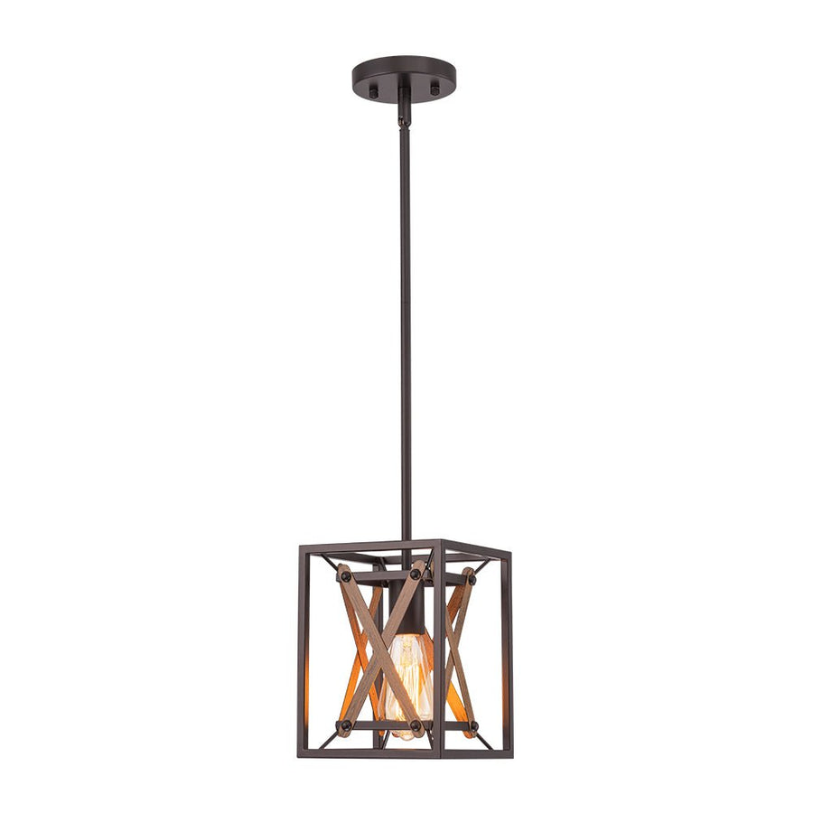 LightFixturesUSA - Rustic Industrial 1 - Light Square Cross Cage Pendant Light - Pendant Light - 1 - Light - 