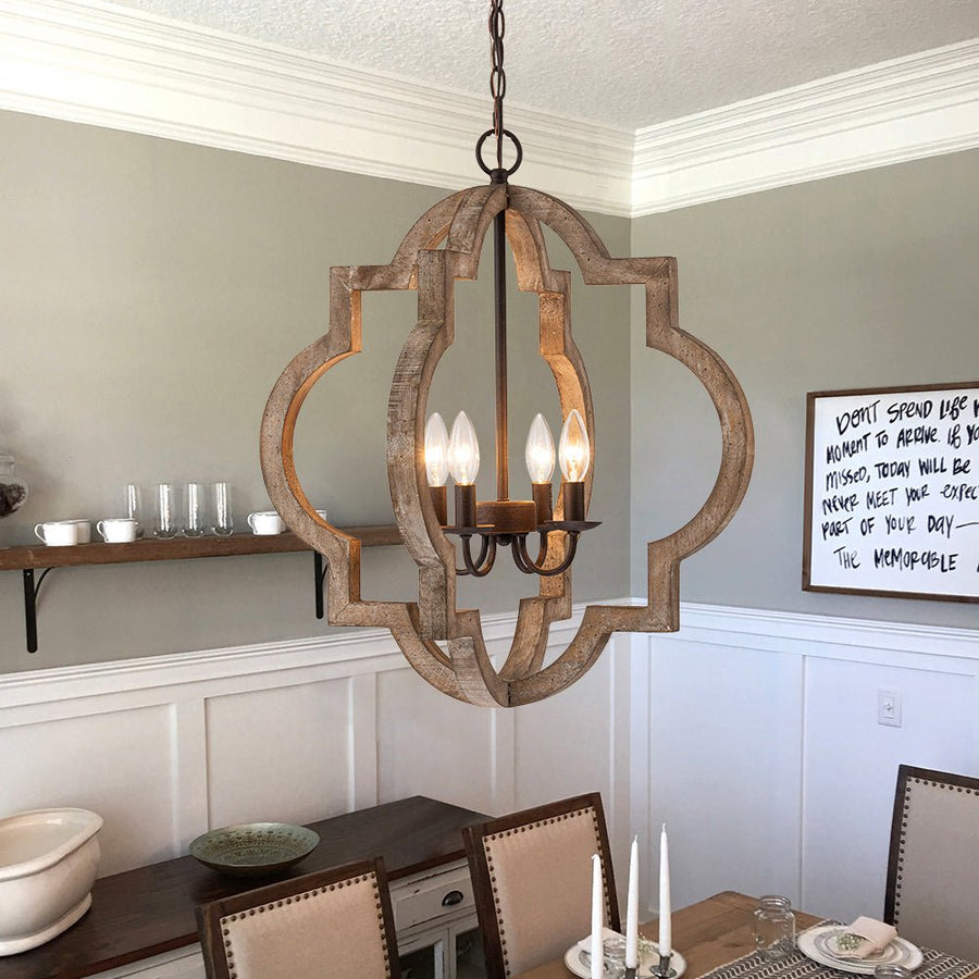 LightFixturesUSA - Rustic Vintage Wood Quatrefoil Chandelier - Chandelier - 