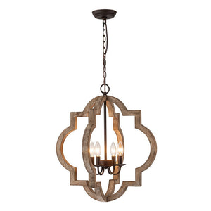 LightFixturesUSA - Rustic Vintage Wood Quatrefoil Chandelier - Chandelier - 