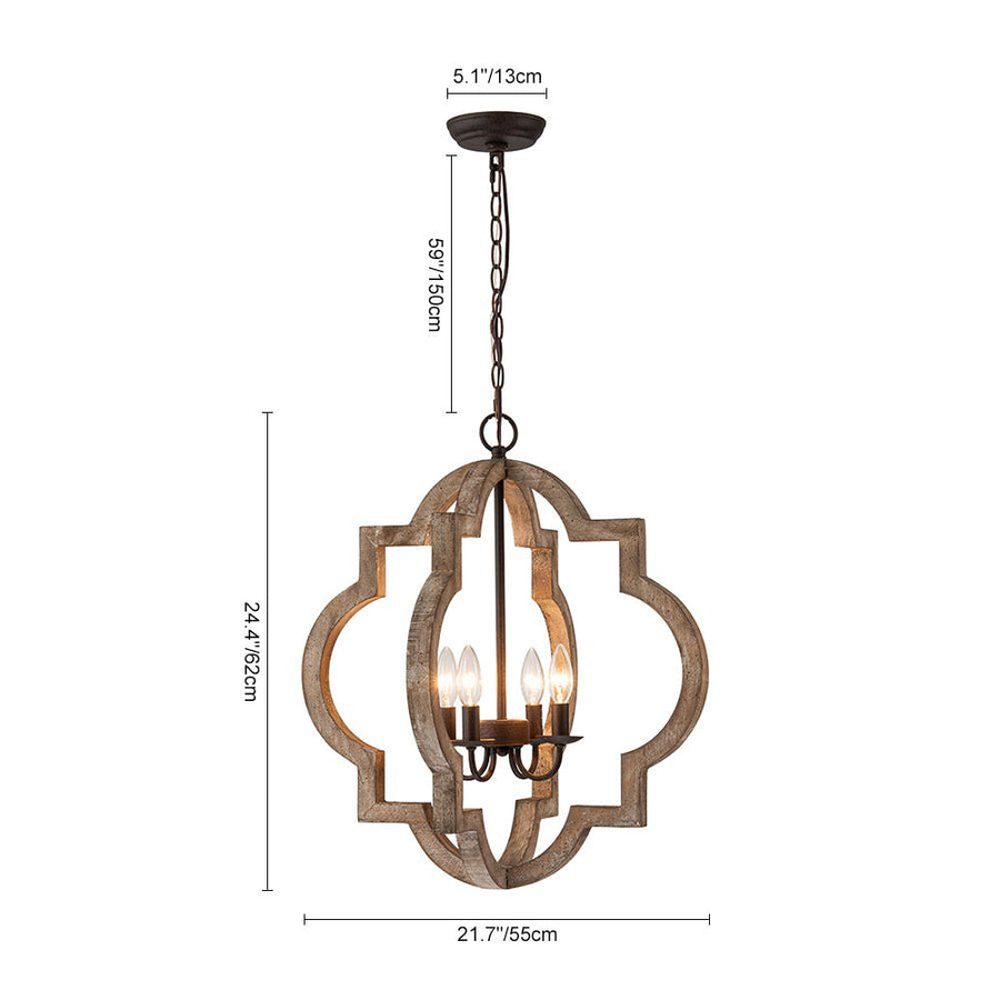 LightFixturesUSA - Rustic Vintage Wood Quatrefoil Chandelier - Chandelier - 