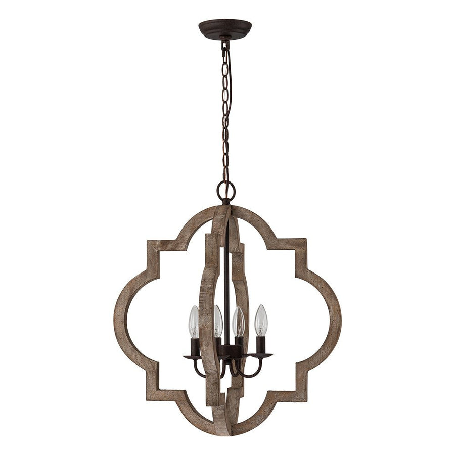 LightFixturesUSA - Rustic Vintage Wood Quatrefoil Chandelier - Chandelier - 