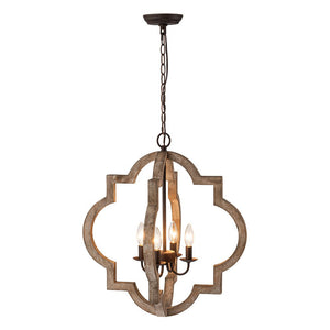 LightFixturesUSA - Rustic Vintage Wood Quatrefoil Chandelier - Chandelier - 