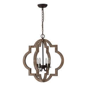 LightFixturesUSA - Rustic Vintage Wood Quatrefoil Chandelier - Chandelier - 