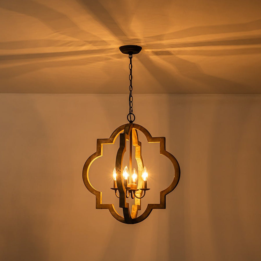 LightFixturesUSA - Rustic Vintage Wood Quatrefoil Chandelier - Chandelier - 