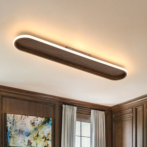 LightFixturesUSA - Rustic Walnut Wood Dimmable LED Oval Ring Flush Mount Light - Ceiling Light - 31.7 in - 