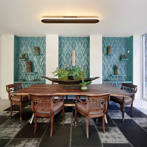 LightFixturesUSA - Rustic Walnut Wood Dimmable LED Oval Ring Flush Mount Light - Ceiling Light - 31.7 in - 