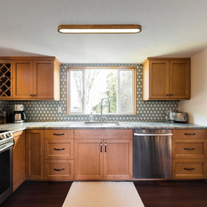 LightFixturesUSA - Rustic Walnut Wood Oval Dimmable LED Flush Mount Light - Ceiling Light - 37.4 in - 