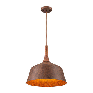 LightFixturesUSA-Rustic Weathered Brown Rust-Copper Metal 1-Light Pendant-Pendant Light-15.7 in-