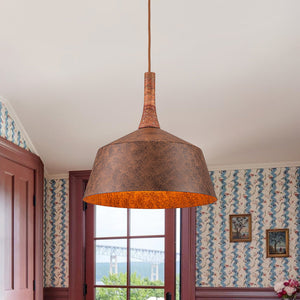 LightFixturesUSA-Rustic Weathered Brown Rust-Copper Metal 1-Light Pendant-Pendant Light-15.7 in-