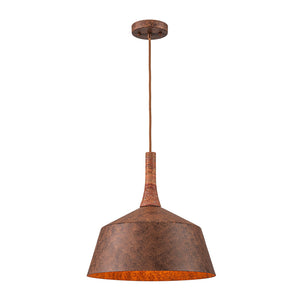 LightFixturesUSA-Rustic Weathered Brown Rust-Copper Metal 1-Light Pendant-Pendant Light-15.7 in-