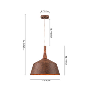 LightFixturesUSA-Rustic Weathered Brown Rust-Copper Metal 1-Light Pendant-Pendant Light-15.7 in-