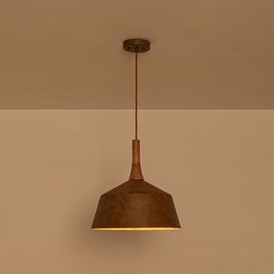 LightFixturesUSA-Rustic Weathered Brown Rust-Copper Metal 1-Light Pendant-Pendant Light-15.7 in-