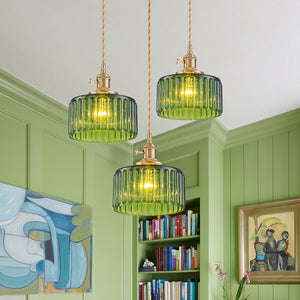 LightFixturesUSA-Scandinavian 1-Light Fluted Glass Round Drum Kitchen Pendant-Pendant Light-Green-