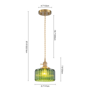 LightFixturesUSA-Scandinavian 1-Light Fluted Glass Round Drum Kitchen Pendant-Pendant Light-Transparent-