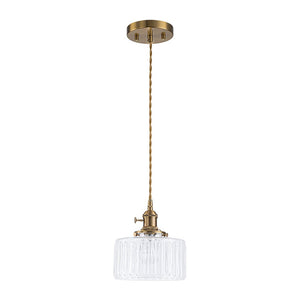LightFixturesUSA-Scandinavian 1-Light Fluted Glass Round Drum Kitchen Pendant-Pendant Light-Transparent-