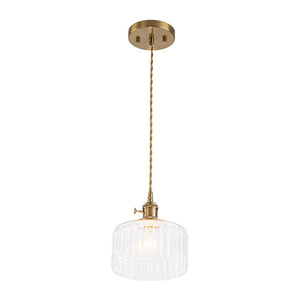 LightFixturesUSA-Scandinavian 1-Light Fluted Glass Round Drum Kitchen Pendant-Pendant Light-Transparent-