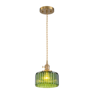 LightFixturesUSA-Scandinavian 1-Light Fluted Glass Round Drum Kitchen Pendant-Pendant Light-Transparent-
