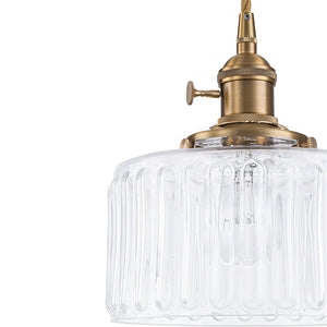 LightFixturesUSA-Scandinavian 1-Light Fluted Glass Round Drum Kitchen Pendant-Pendant Light-Transparent-