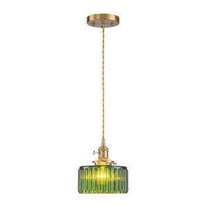LightFixturesUSA-Scandinavian 1-Light Fluted Glass Round Drum Kitchen Pendant-Pendant Light-Transparent-