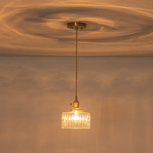LightFixturesUSA-Scandinavian 1-Light Fluted Glass Round Drum Kitchen Pendant-Pendant Light-Transparent-