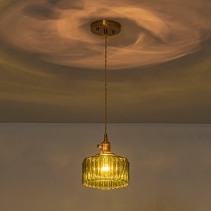 LightFixturesUSA-Scandinavian 1-Light Fluted Glass Round Drum Kitchen Pendant-Pendant Light-Transparent-