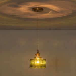 LightFixturesUSA-Scandinavian 1-Light Fluted Glass Round Drum Kitchen Pendant-Pendant Light-Transparent-