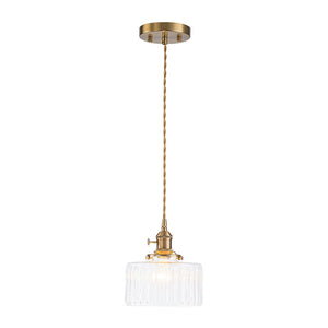 LightFixturesUSA-Scandinavian 1-Light Fluted Glass Round Drum Kitchen Pendant-Pendant Light-Transparent-