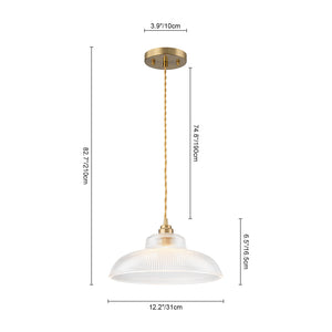 LightFixturesUSA-Scandinavian 1-Light Ribbed Glass Dome Kitchen Pendant-Pendant Light-Clear Glass-