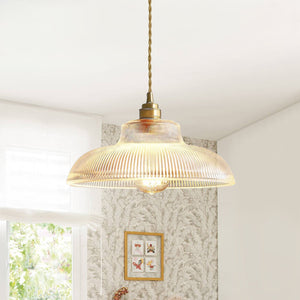 LightFixturesUSA-Scandinavian 1-Light Ribbed Glass Dome Kitchen Pendant-Pendant Light-Clear Glass-