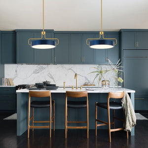 LightFixturesUSA-Scandinavian Brass Blue Round Dimmable LED Pendant-Pendant Light-16 in-