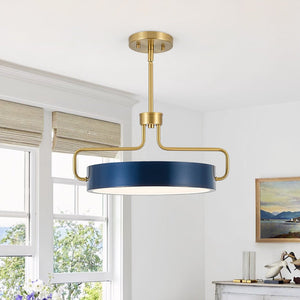 LightFixturesUSA-Scandinavian Brass Blue Round Dimmable LED Pendant-Pendant Light-16 in-