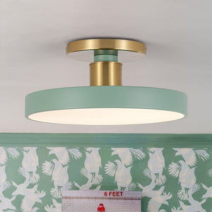 LightFixturesUSA - Scandinavian Brass White Round Dimmable LED Semi Flush Light - Ceiling Light - Green (5CCT & Pre - Order) - 