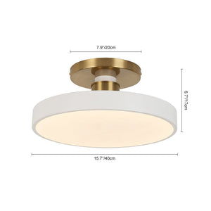 LightFixturesUSA - Scandinavian Brass White Round Dimmable LED Semi Flush Light - Ceiling Light - White - 