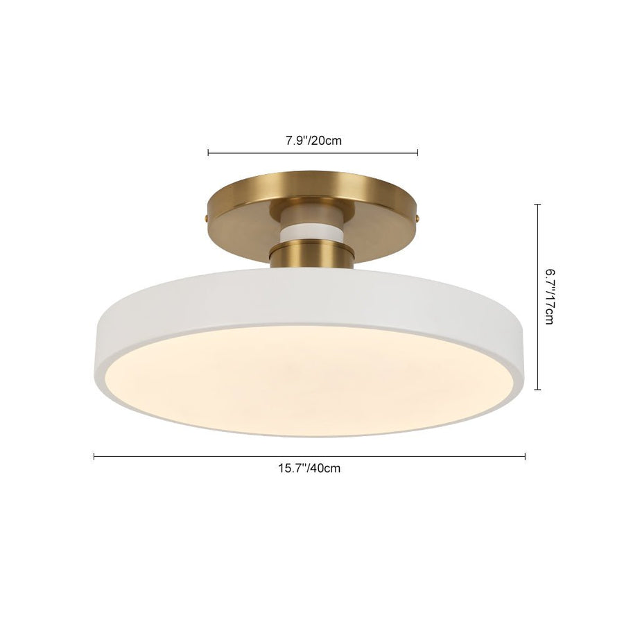 LightFixturesUSA - Scandinavian Brass White Round Dimmable LED Semi Flush Light - Ceiling Light - White - 