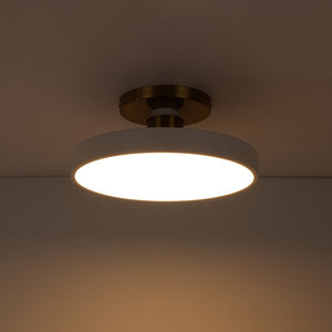 LightFixturesUSA - Scandinavian Brass White Round Dimmable LED Semi Flush Light - Ceiling Light - White - 