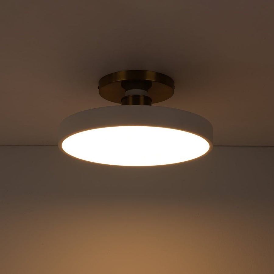 LightFixturesUSA - Scandinavian Brass White Round Dimmable LED Semi Flush Light - Ceiling Light - White - 