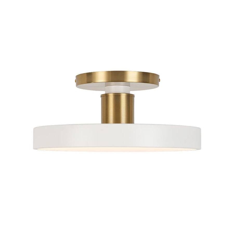 LightFixturesUSA - Scandinavian Brass White Round Dimmable LED Semi Flush Light - Ceiling Light - White - 