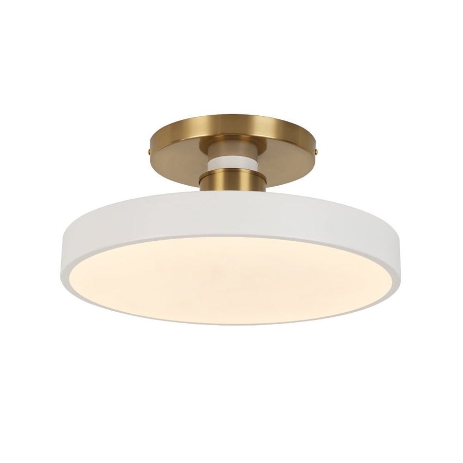 LightFixturesUSA - Scandinavian Brass White Round Dimmable LED Semi Flush Light - Ceiling Light - White - 