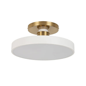 LightFixturesUSA - Scandinavian Brass White Round Dimmable LED Semi Flush Light - Ceiling Light - White - 