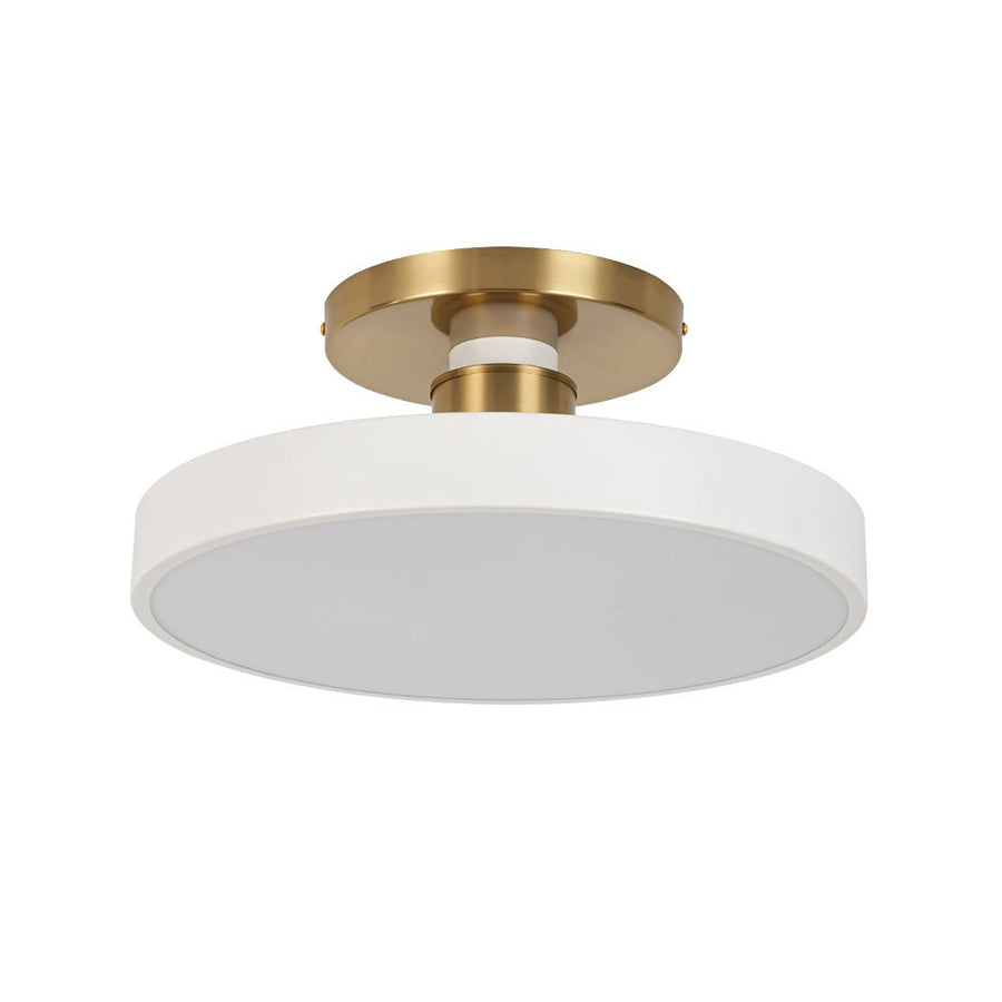 LightFixturesUSA - Scandinavian Brass White Round Dimmable LED Semi Flush Light - Ceiling Light - White - 