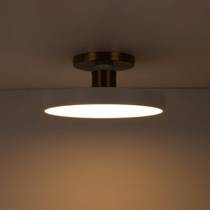 LightFixturesUSA - Scandinavian Brass White Round Dimmable LED Semi Flush Light - Ceiling Light - White - 