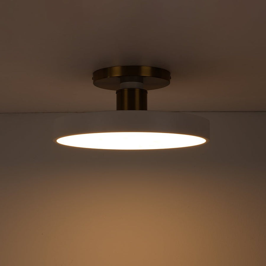 LightFixturesUSA - Scandinavian Brass White Round Dimmable LED Semi Flush Light - Ceiling Light - White - 
