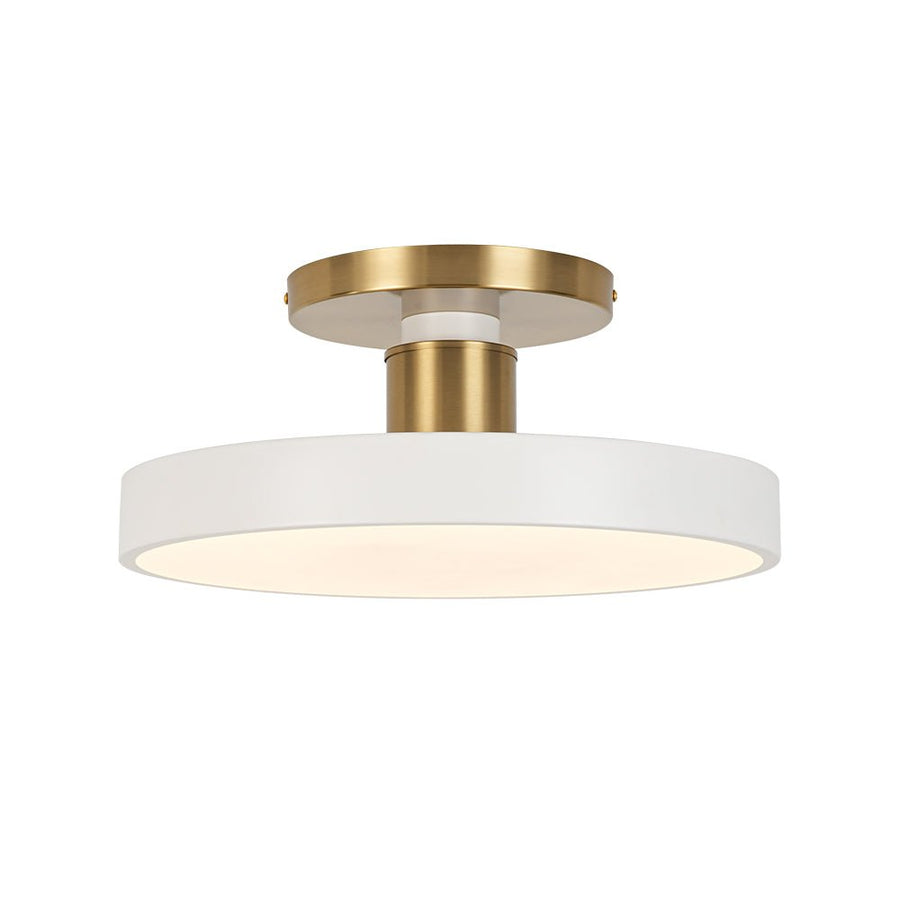 LightFixturesUSA - Scandinavian Brass White Round Dimmable LED Semi Flush Light - Ceiling Light - White - 