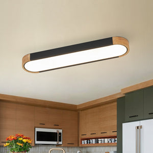LightFixturesUSA-Scandinavian Dimmable LED Wood Oval Flush Mount Light-Ceiling Light-Black-