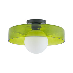 LightFixturesUSA-Scandinavian Lime Green Glass Round Drum Semi Flush Mount-Ceiling Light-13.8 in-