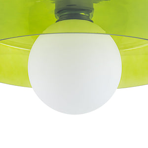 LightFixturesUSA-Scandinavian Lime Green Glass Round Drum Semi Flush Mount-Ceiling Light-13.8 in-