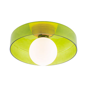 LightFixturesUSA-Scandinavian Lime Green Glass Round Drum Semi Flush Mount-Ceiling Light-13.8 in-